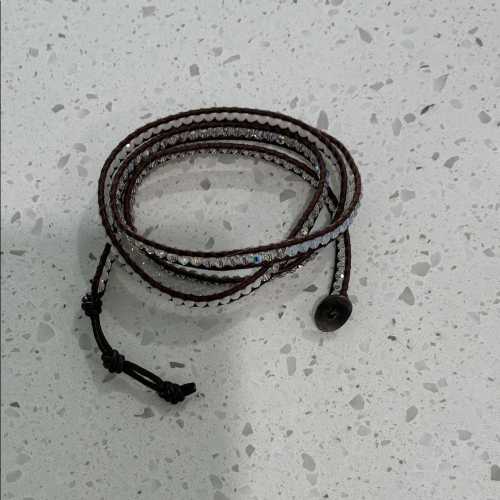 Chan Luu Brown Leather Crystal Wrap Bracelet